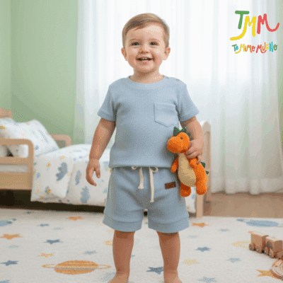 Conjunto Wafle Remera + short  Celeste