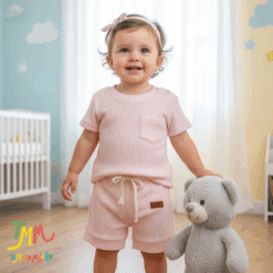 Conjunto Wafle Remera + short  Rosa