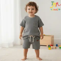 Conjunto Wafle Remera + short  Gris