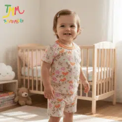 Conjunto Remera y Short Flores Naranja