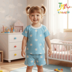 Conjunto Remera y Short Margaritas Celeste