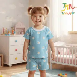 Conjunto Remera y Short Margaritas Celeste