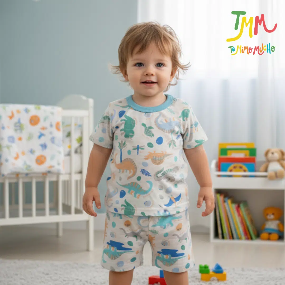 Conjunto Remera y Short Dino Celeste