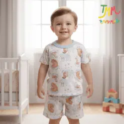 Conjunto Remera y Short Osito y Ardilla Celeste