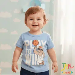 Remera Manga Play To Win Celeste