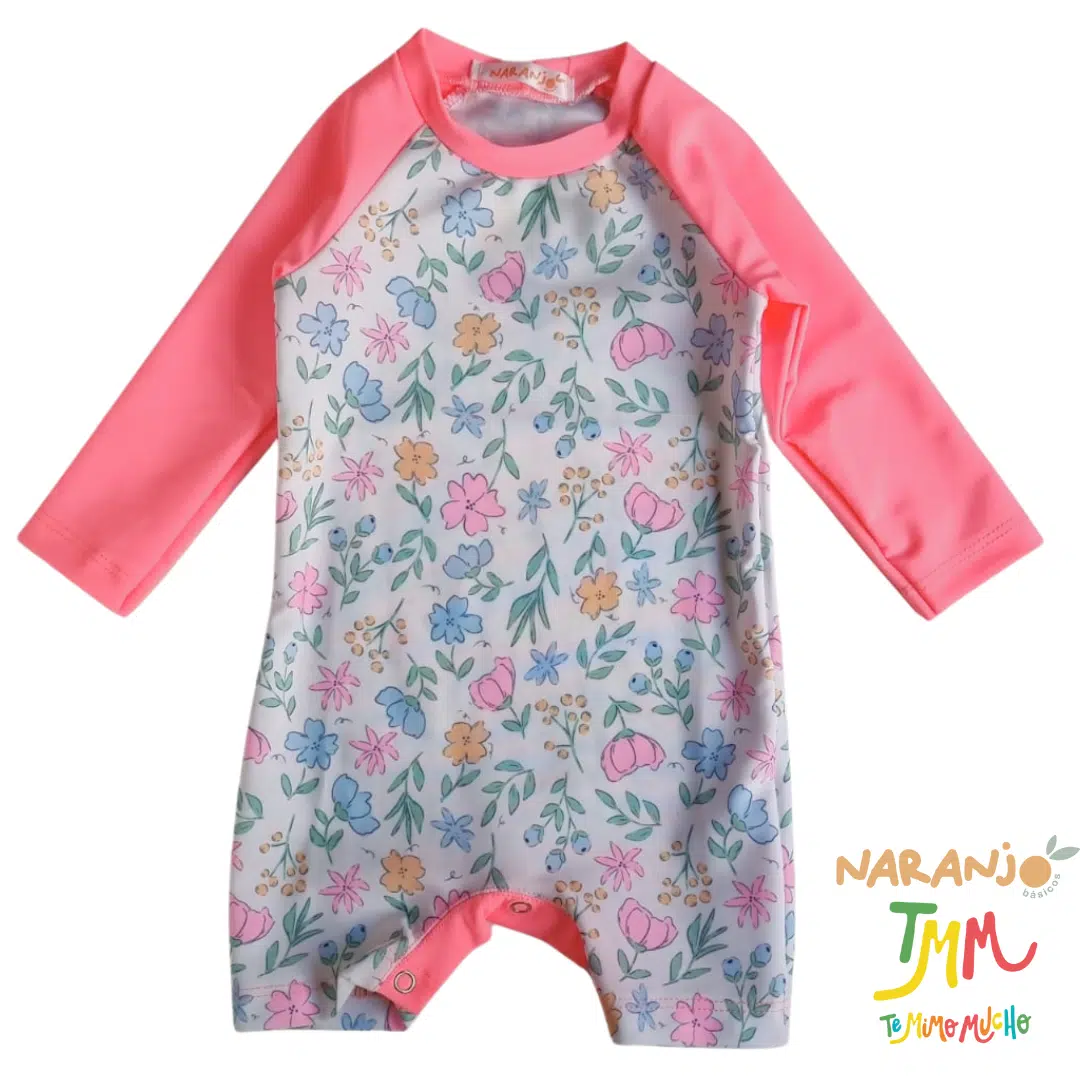 Enterito UV 50+ NARANJO FLORES Mangas Salmon - Image 2