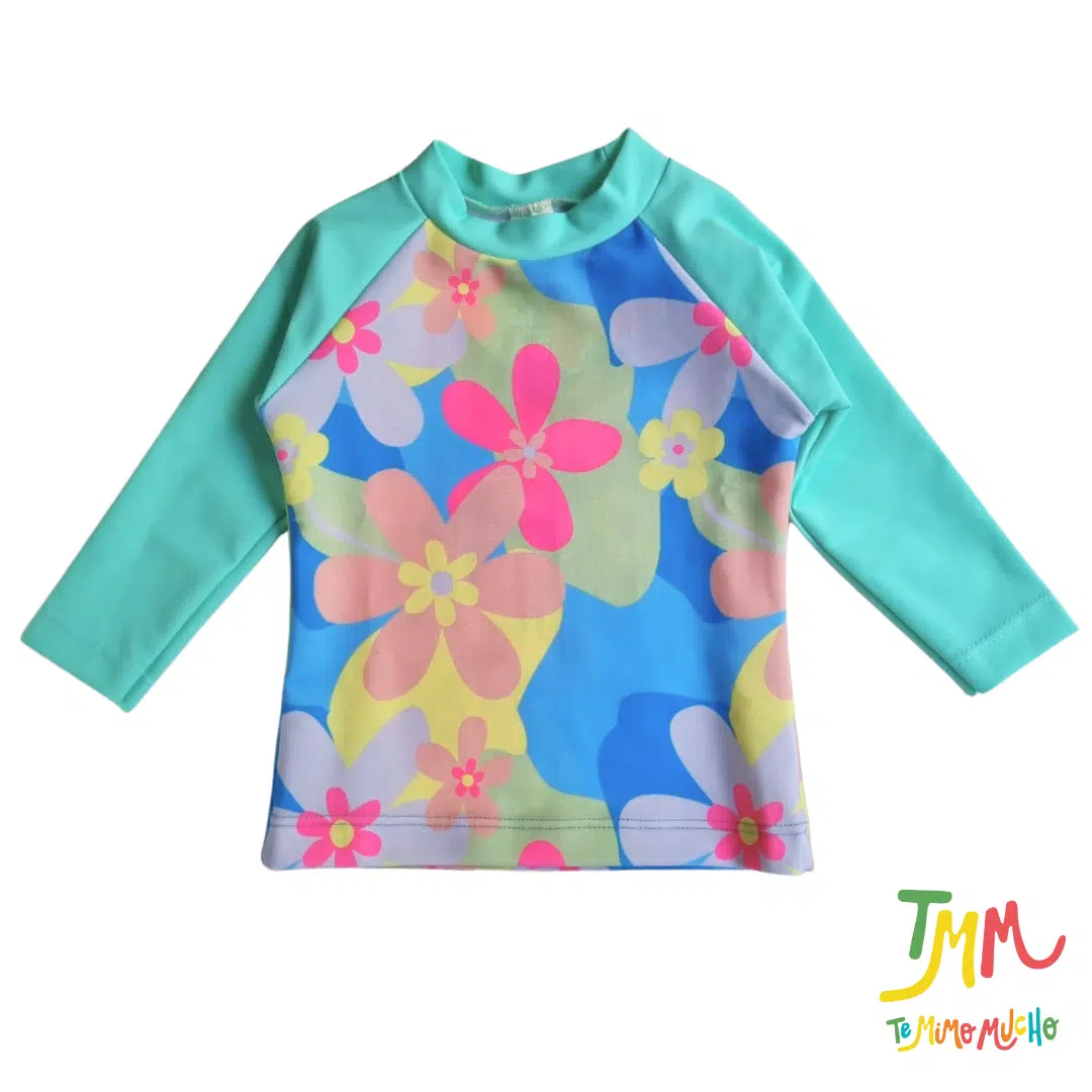 MALLA  REMERA + BOMBACHA  UV 50+  FLORES MANGAS VERDE BIG BAY - Image 3