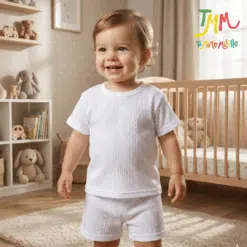 Conjunto Remera y Short blanco tela bambula