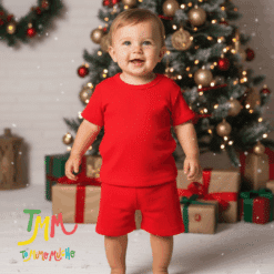 Conjunto Remera y Short ROJO tela bambula navidad