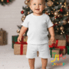 Conjunto Remera y Short blanco tela bambula navidad