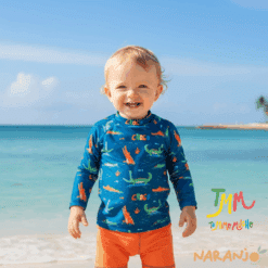 REMERA MALLA proteccion UV  COCODRILO NARANJO