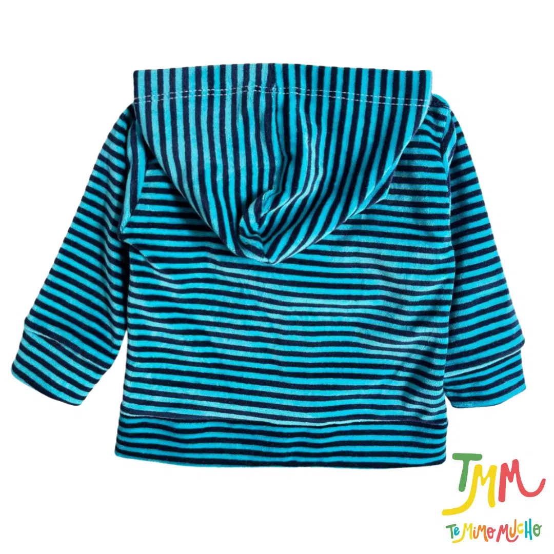 Campera Plush con Capucha Combinada Petroleo - Image 3