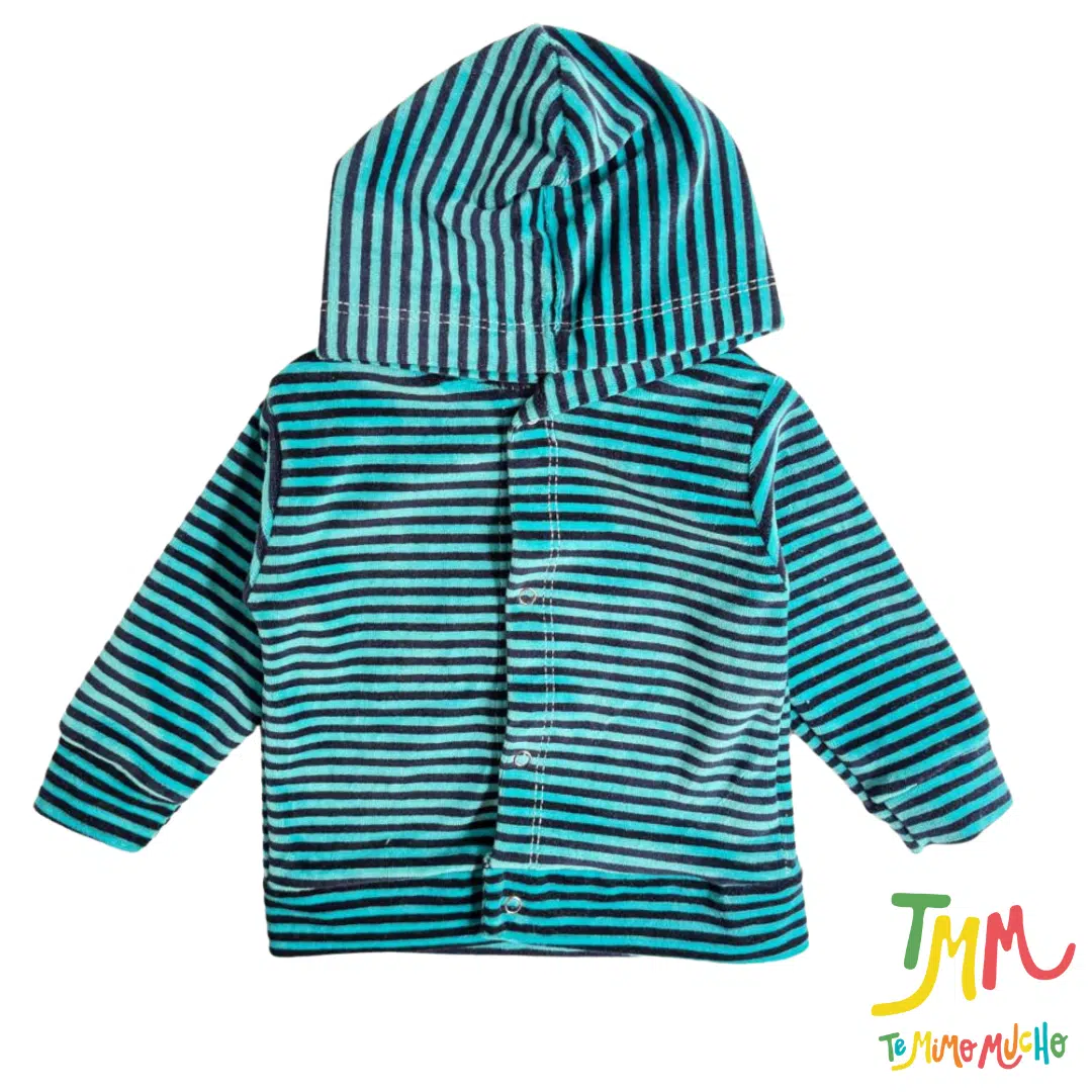 Campera Plush con Capucha Combinada Petroleo - Image 2