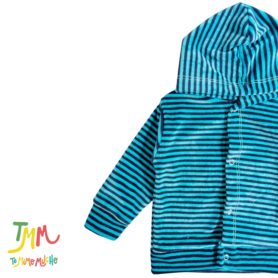 Campera Plush con Capucha Combinada Petroleo - Image 4