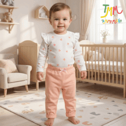 Conjunto Body y Babucha Corazones Blanco - Salmon