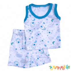 Conjunto Remera y Short Casita y Ositos Celeste