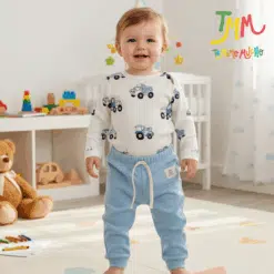 Conjunto Body y Babucha Tractor  Crudo y Celeste