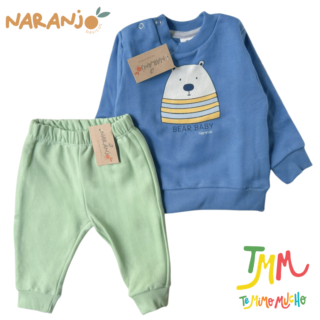 Conjunto Naranjo BEAR BABY - AZUL Buzo - Pantaloncito - Image 2