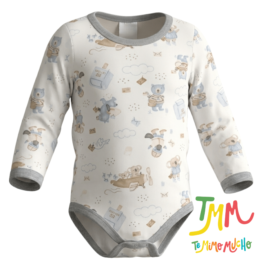 Body Manga Larga Osito Cartero Gris