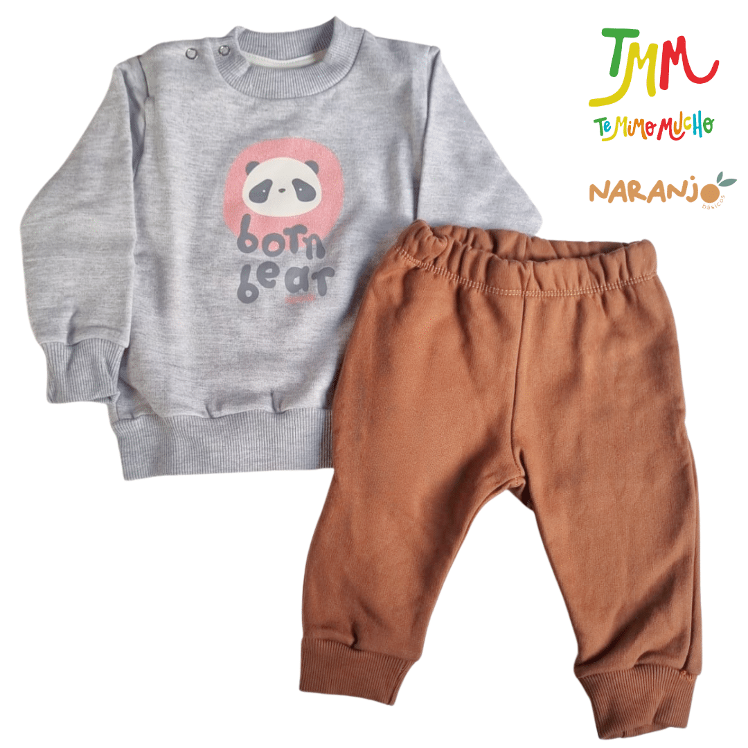 Conjunto Naranjo BORN BEAR - MELANGE Buzo - Pantaloncito - Image 2