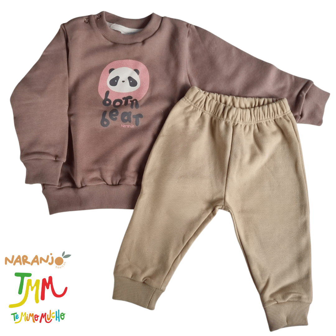 Conjunto Naranjo BORN BEAR - MARRON Buzo - Pantaloncito - Image 2