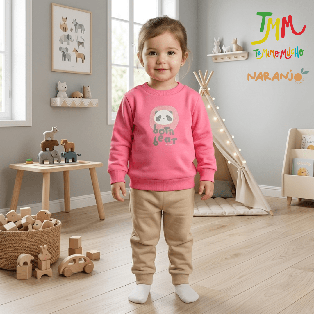 Conjunto Naranjo BORN BEAR - CHICLE Buzo - Pantaloncito