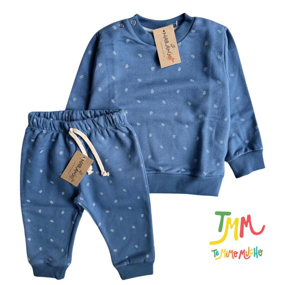 Conjunto Naranjo friza Azul y Celeste Florcitas - Imagen 2