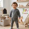 Conjunto de Buzo y Pabucha Lanilla Gris Oscuro