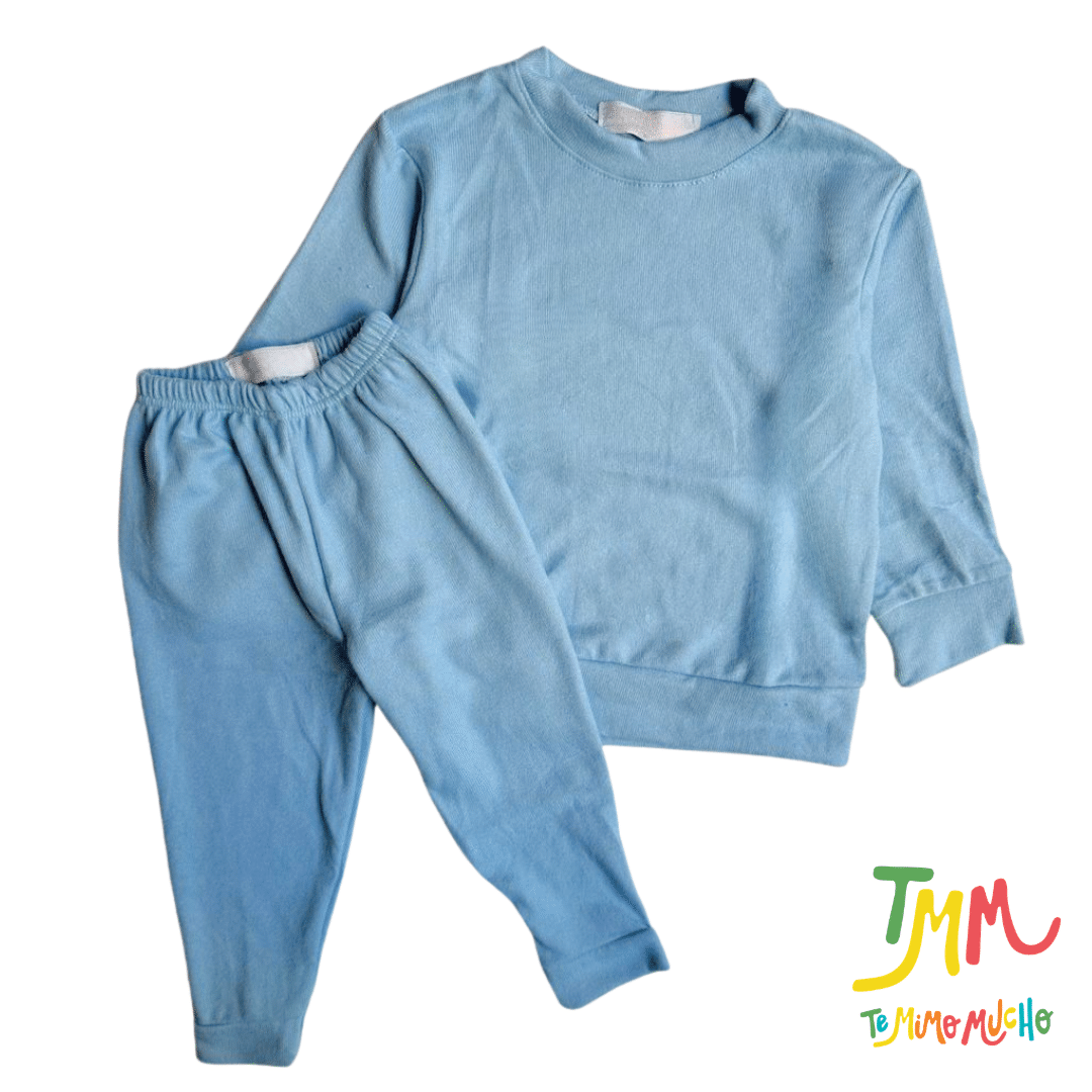 Conjunto de Buzo y Pabucha Lanilla Celeste