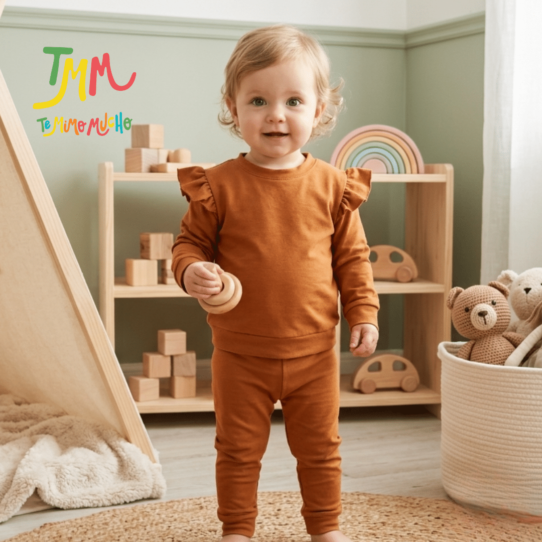 Conjunto de Buzo Volado y Babucha Marroncito Lanilla