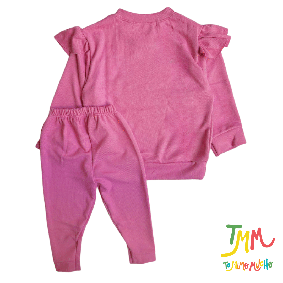 Conjunto de Buzo Volado y Babucha Rosa Lanilla - Image 3