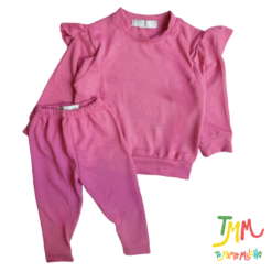 Conjunto de Buzo Volado y Babucha Rosa Lanilla