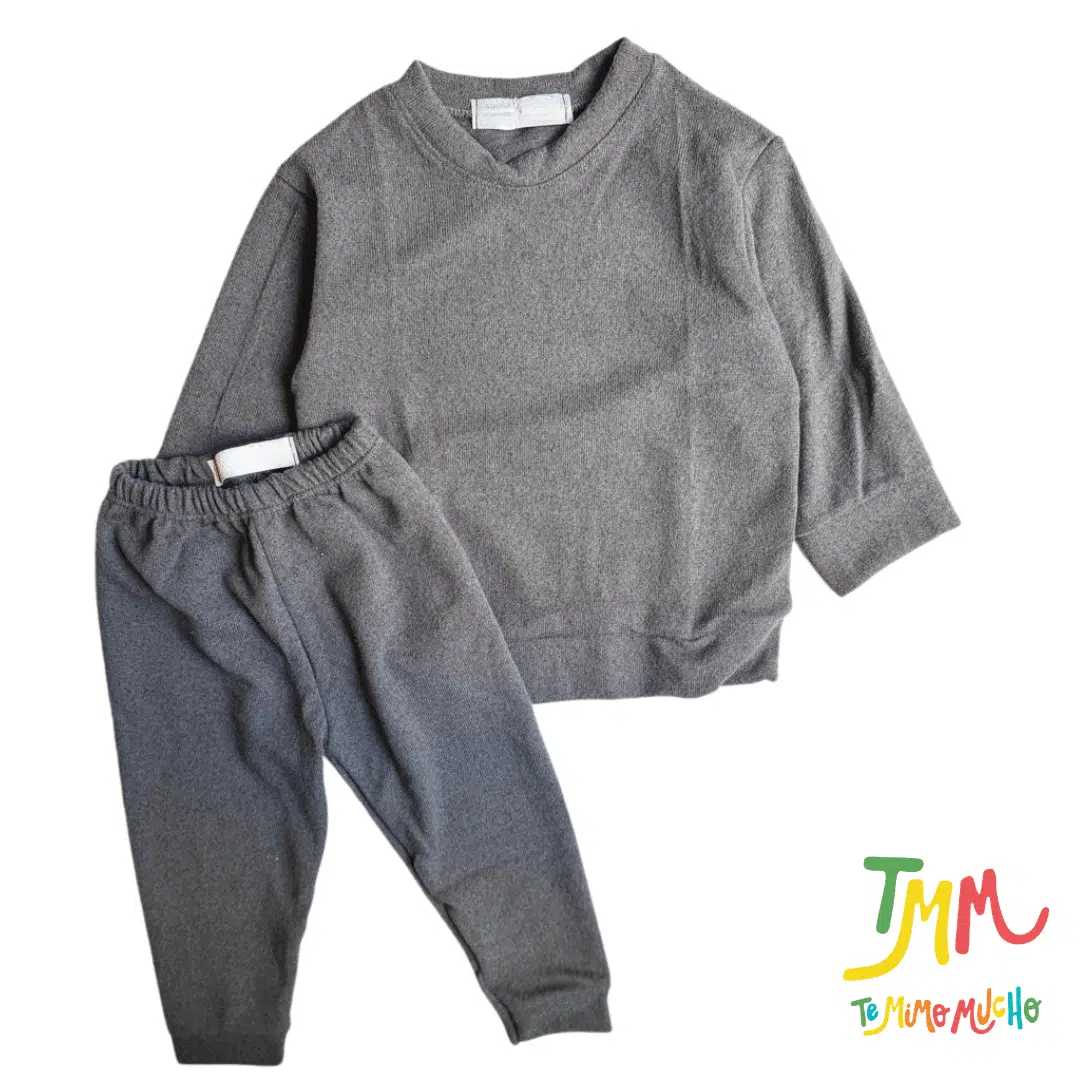 Conjunto de Buzo y Pabucha Lanilla Gris Oscuro - Image 2