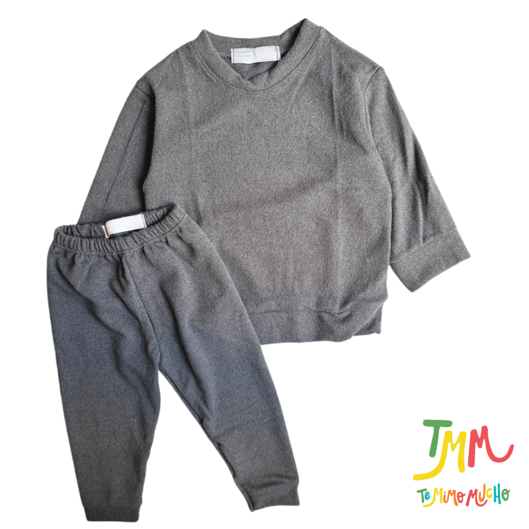 Conjunto de Buzo y Pabucha Lanilla Gris Oscuro