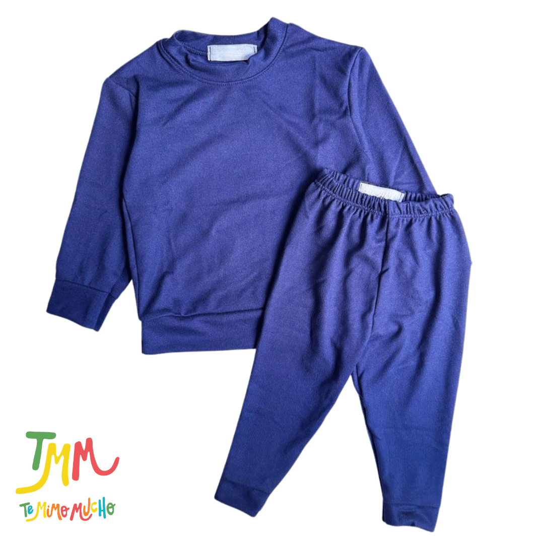 Conjunto de Buzo y Babucha Lanilla Azul oscuro