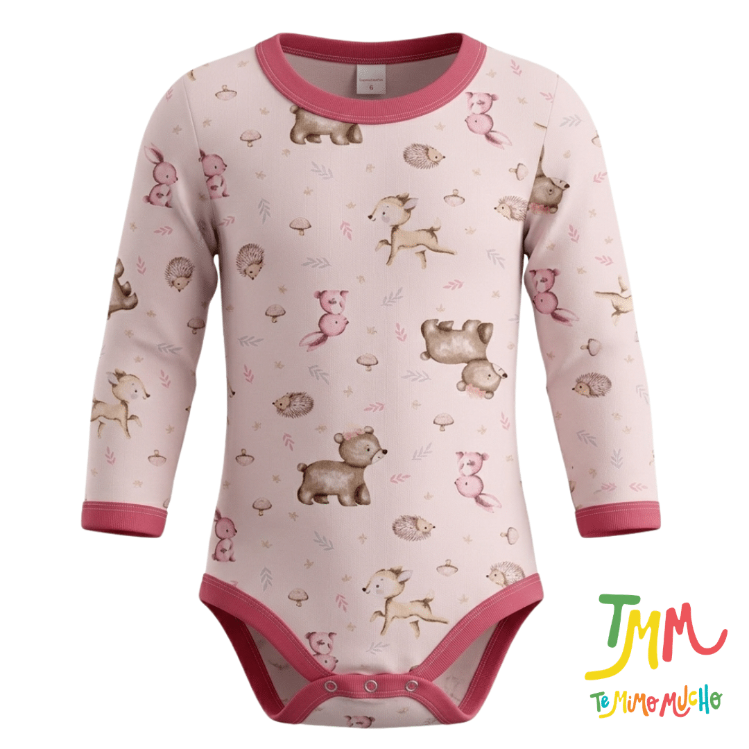 Body Manga Larga Bosque animalitos Rosa