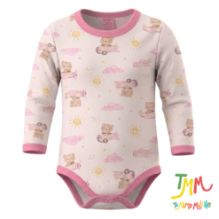 Body Manga Larga Osito Avion Rosa