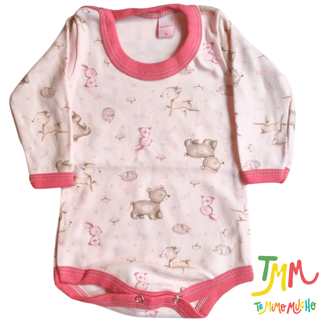 Body Manga Larga Bosque animalitos Rosa