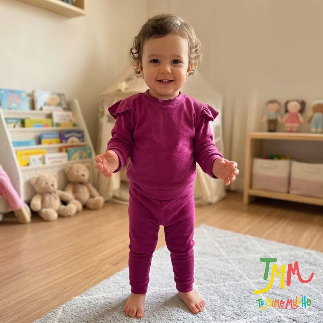 Conjunto de Buzo Volado y Babucha uva Lanilla