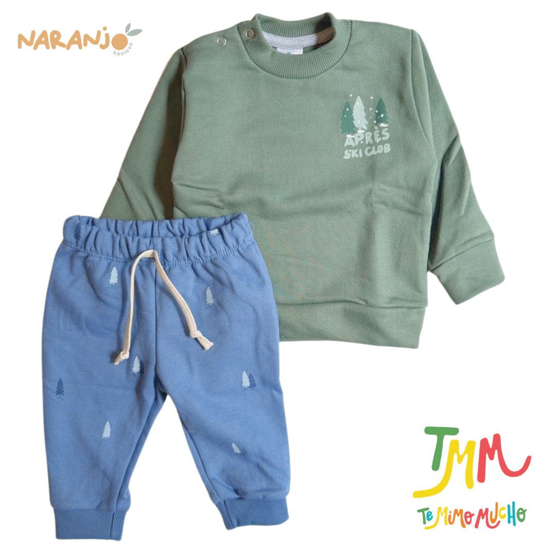 Conjunto Naranjo friza PINITO Buzo Verde- Pantaloncito Azul - Image 2