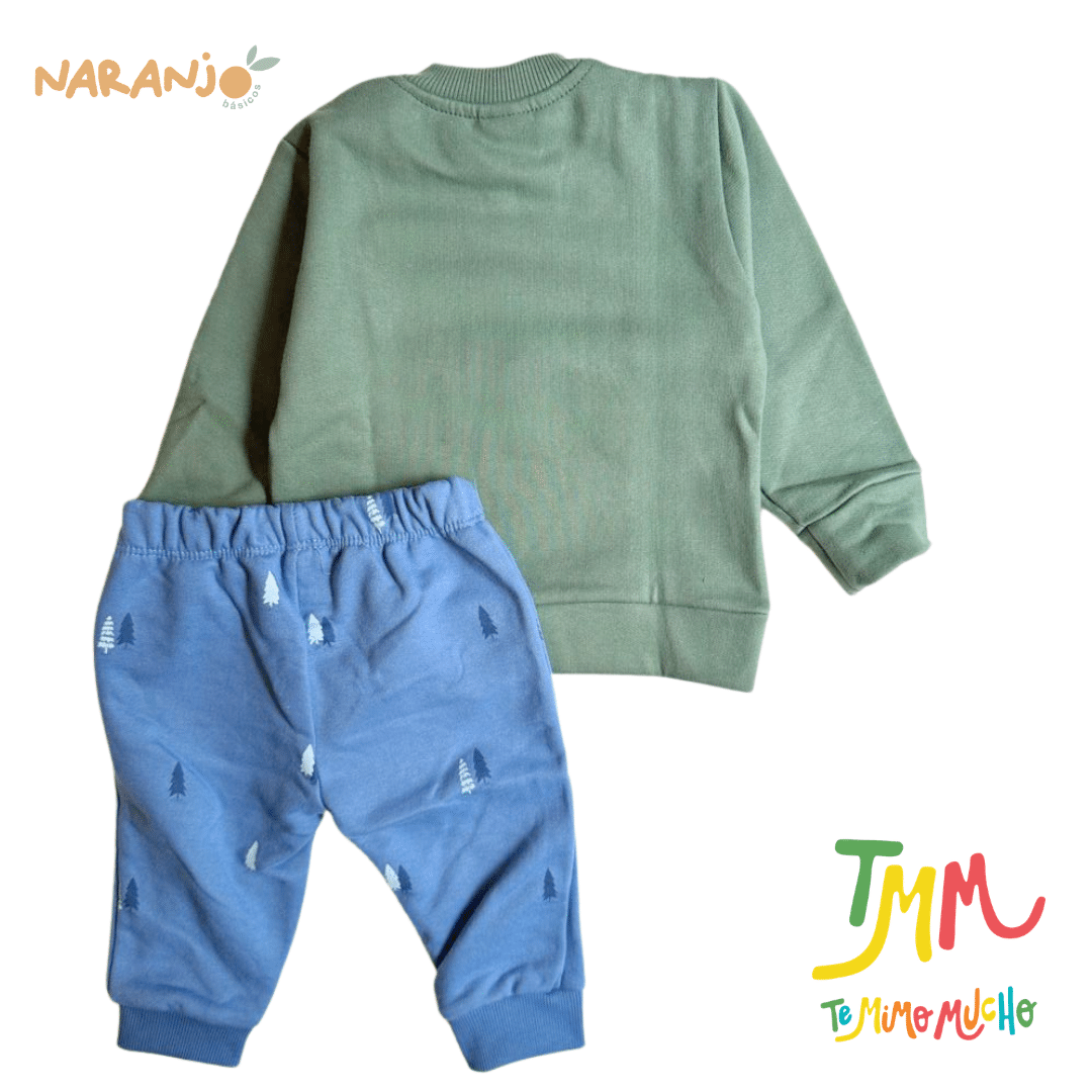 Conjunto Naranjo friza PINITO Buzo Verde- Pantaloncito Azul - Image 3