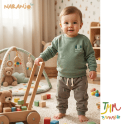 Conjunto Naranjo friza PINITO Buzo Verde- Pantaloncito Gris