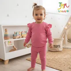 Conjunto de Buzo Volado y Babucha Rosa Lanilla
