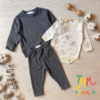 Conjunto de Buzo y Babucha Lanilla Gris + Body Ositos avion