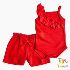 Conjunto Body y Short Rojo Wafle volado Rojo