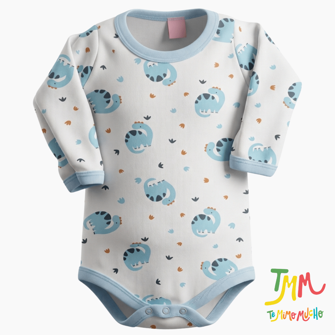 Body Manga Larga Dino Huellitas Celeste