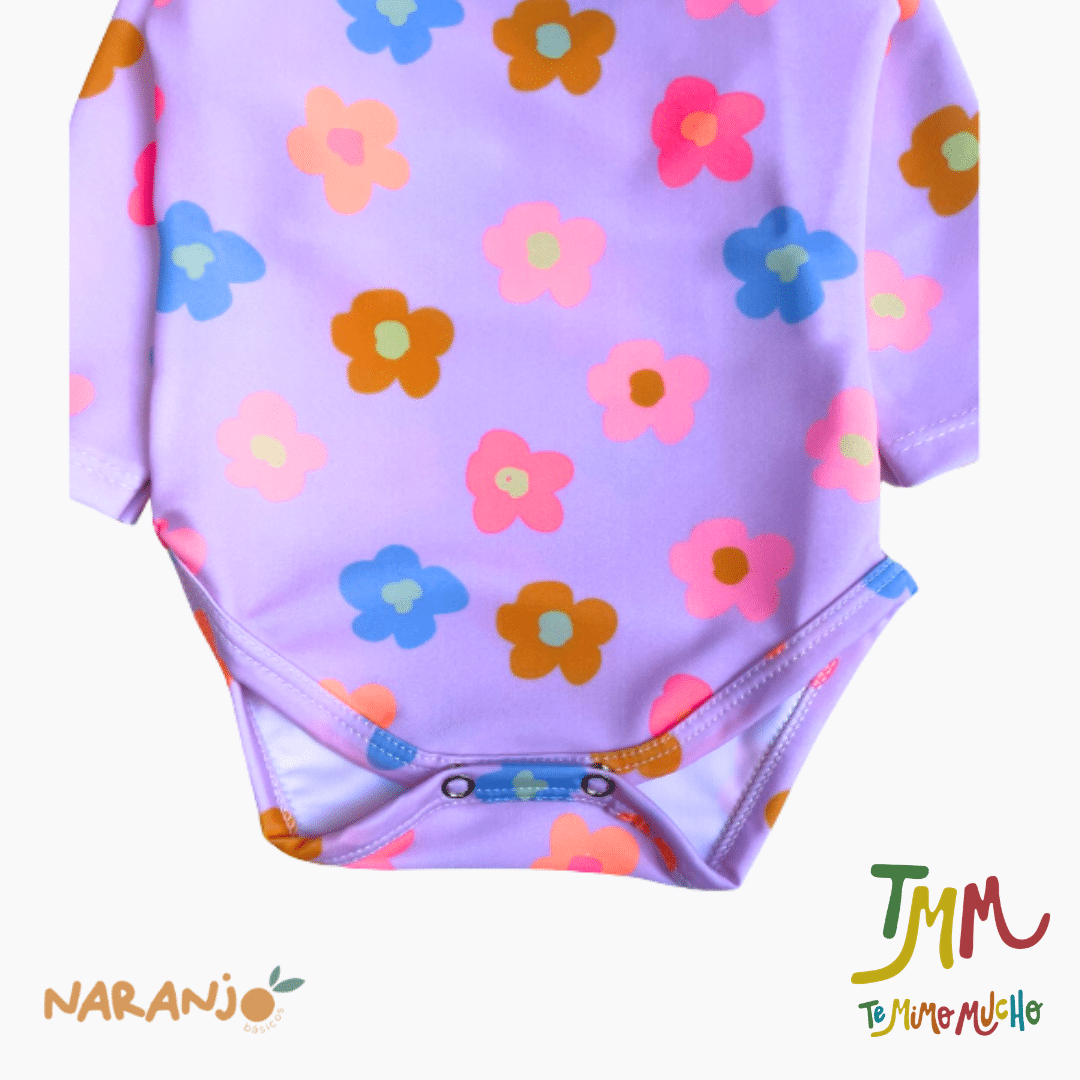 Enterito Body UV 50+ NARANJO Flores fondo Rosa - Imagen 3