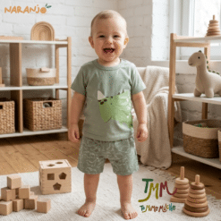 Conjunto Dino  Remera + short Verde  Naranjo