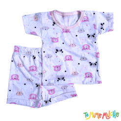 Conjunto Remera y Short  Caras animalitos Rosa