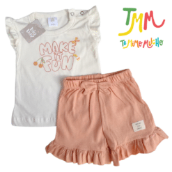 Conjunto Remera FUN+ Short  Crudo y Rosa BIG BAY